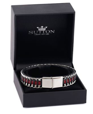 Black Red Leather with Chain Stainless Steel Bracelet