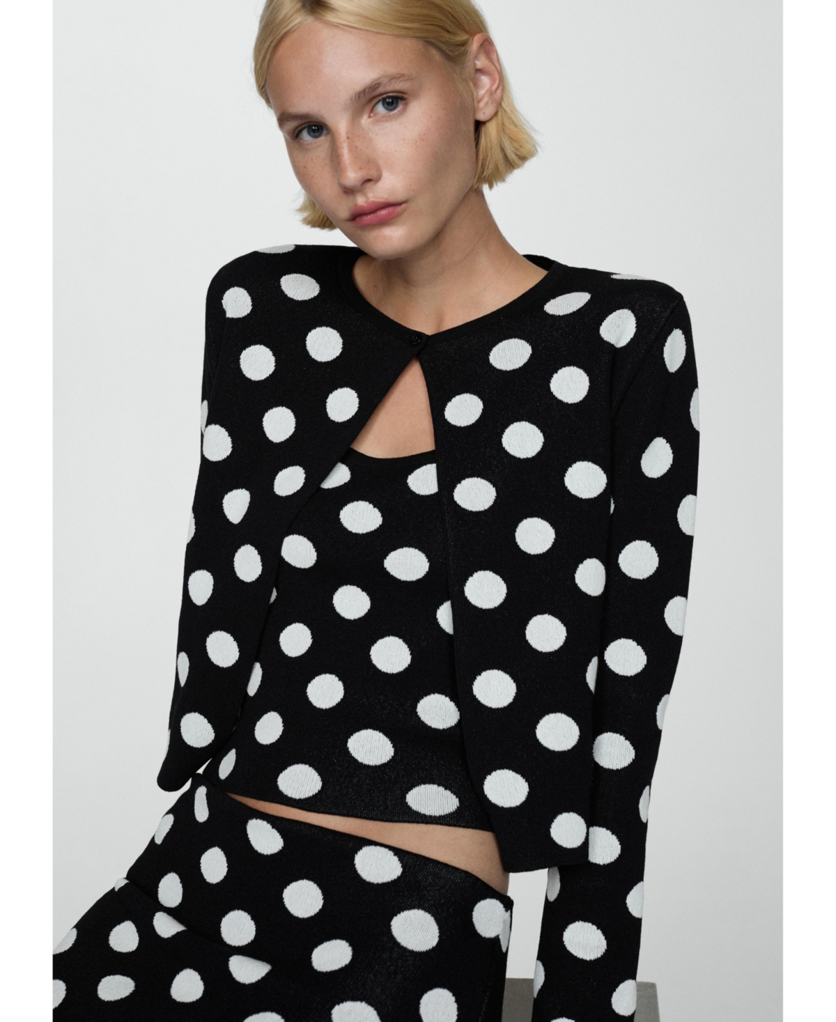 Mango Women's Polka-Dot Knitted Cardigan Sweater