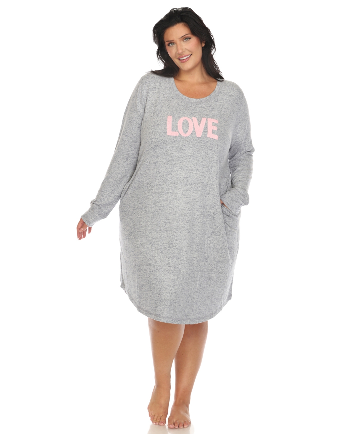 White Mark Plus Size Long Sleeve Sleepshirt In Denim Blue