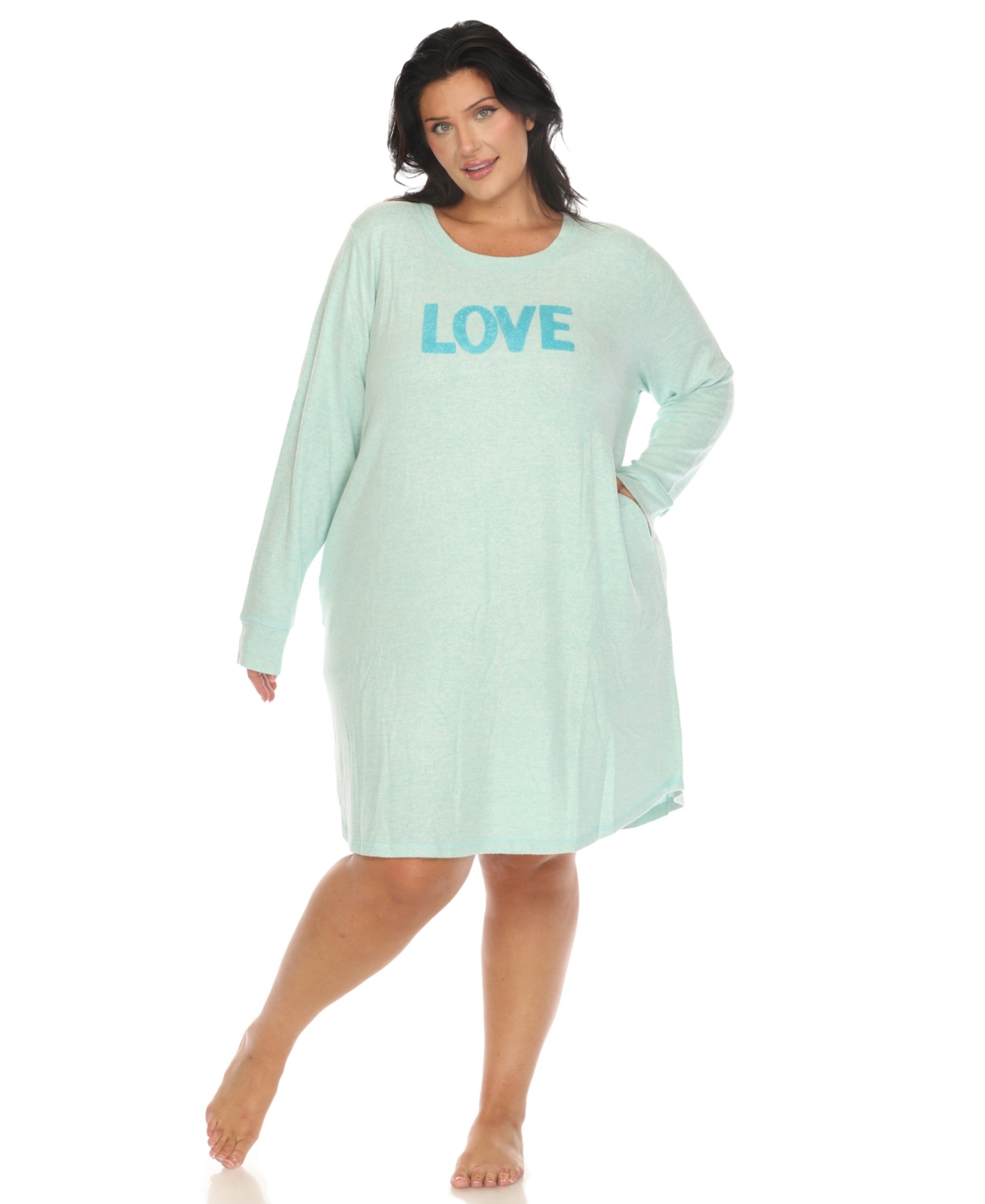 White Mark Plus Size Long Sleeve Sleepshirt In Mint