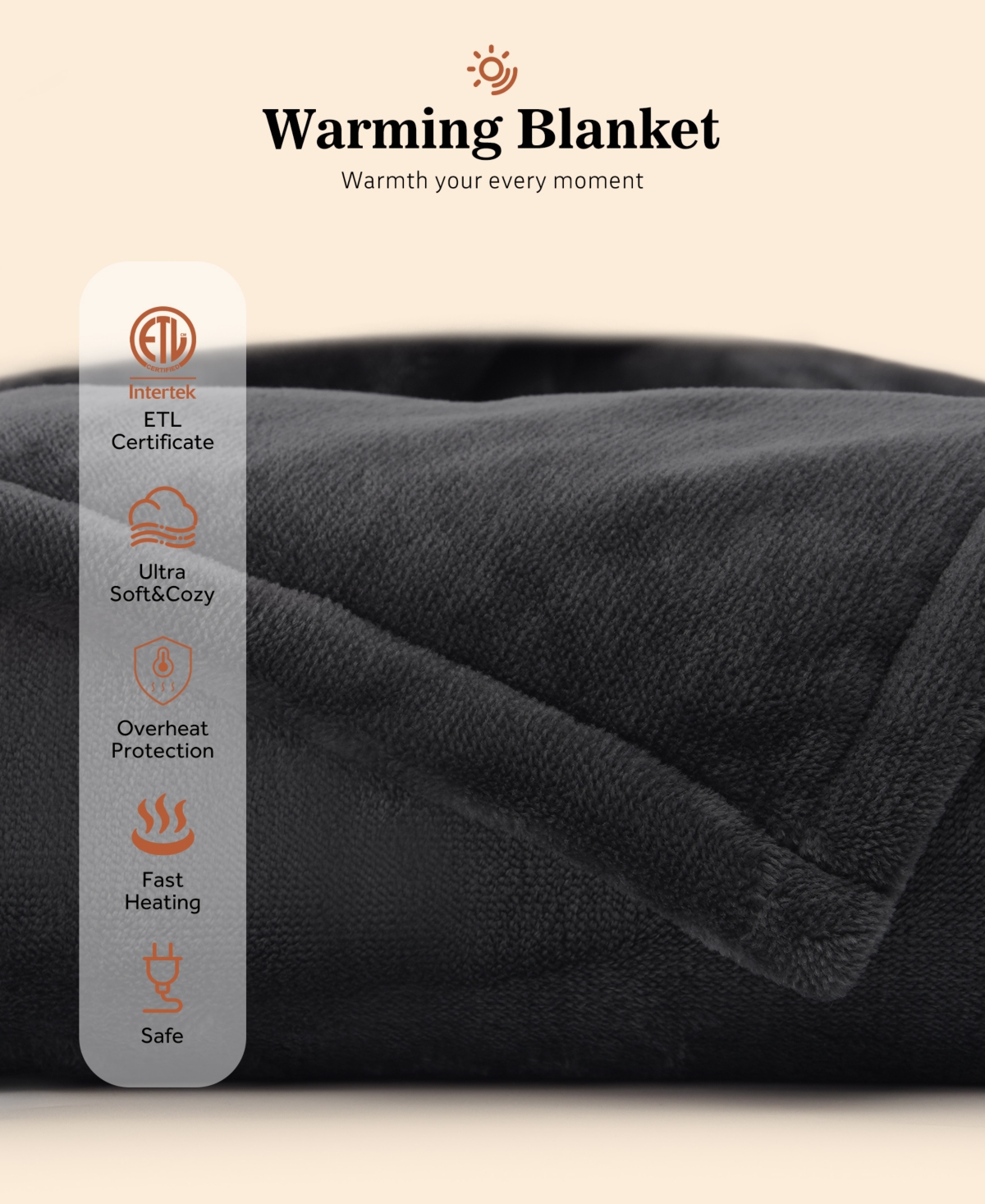 Sealy Heated Flannel Blanket, Queen In Charcoal