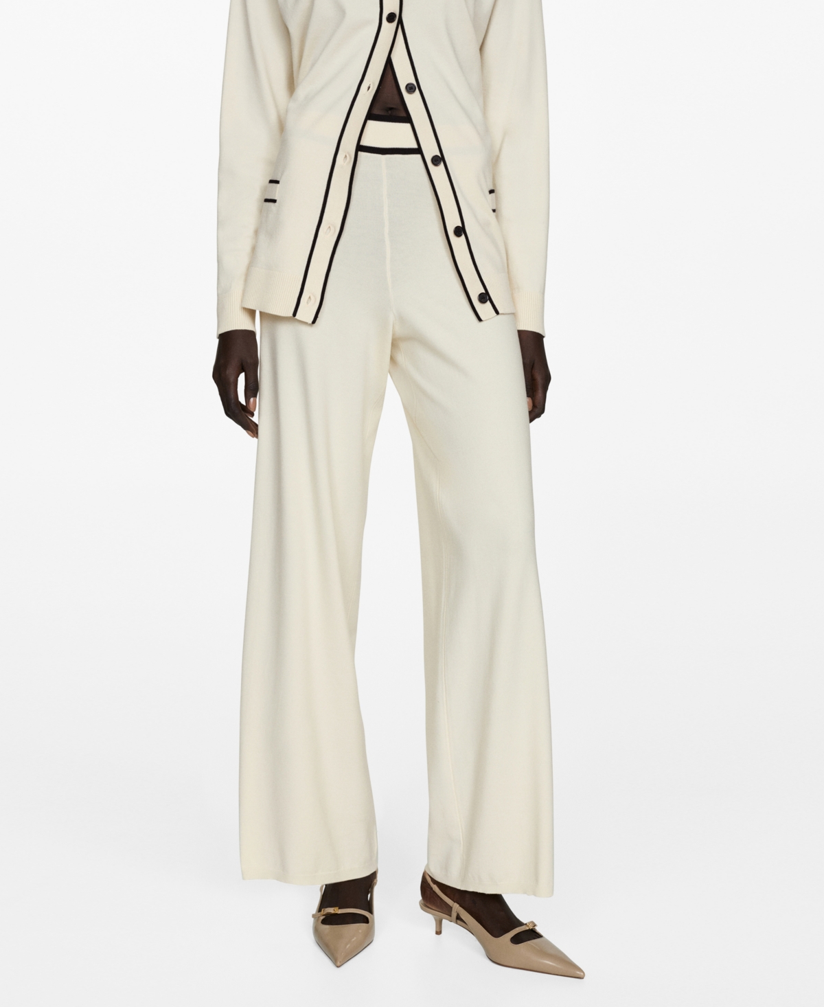Mango Straight Leg Knit Pants In Ecru