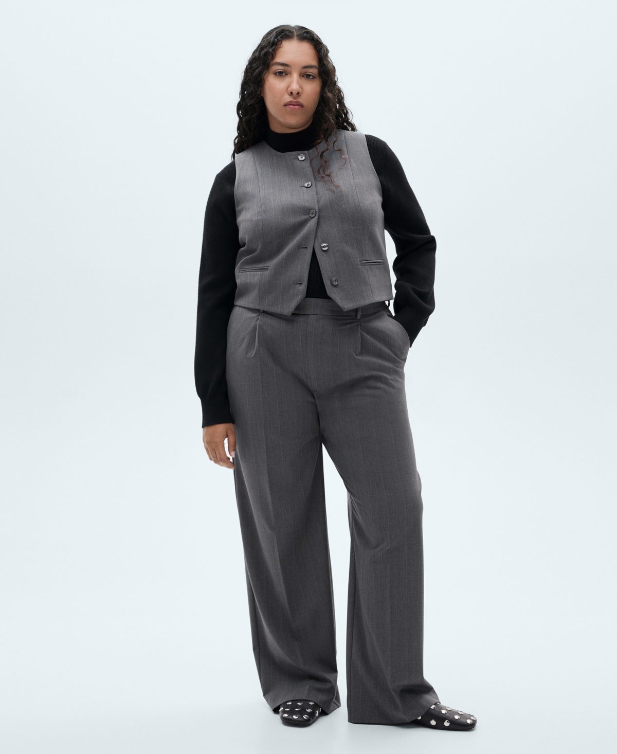 Mango Women's Wide Leg Pleated Pants In Gray