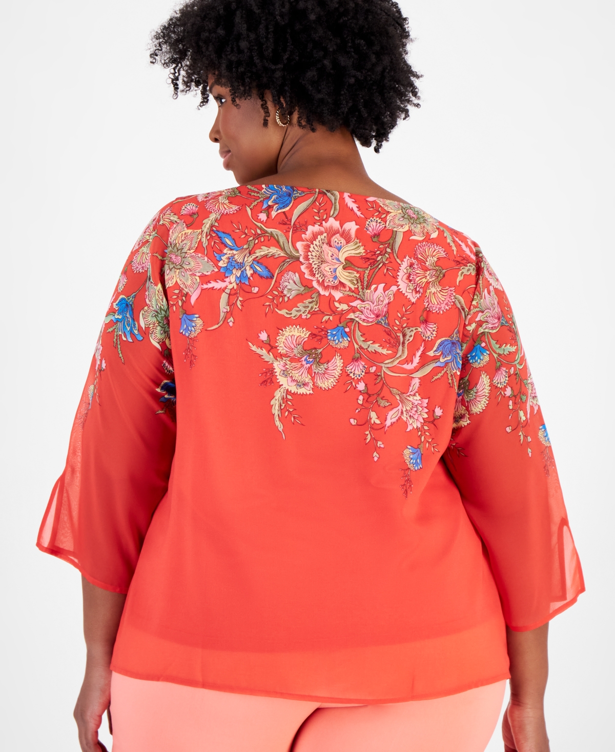 JM COLLECTION PLUS SIZE TASSEL-NECKLACE FLORAL-PRINT TOP, CREATED FOR MACY'S 