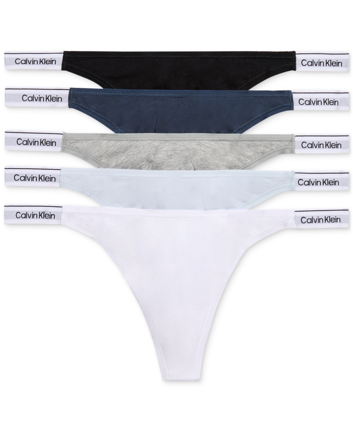 Calvin Klein Women's 5-Pk. Modern Logo Dipped String Thong Underwear  - White/ Grey/ Plein Air/ Ink