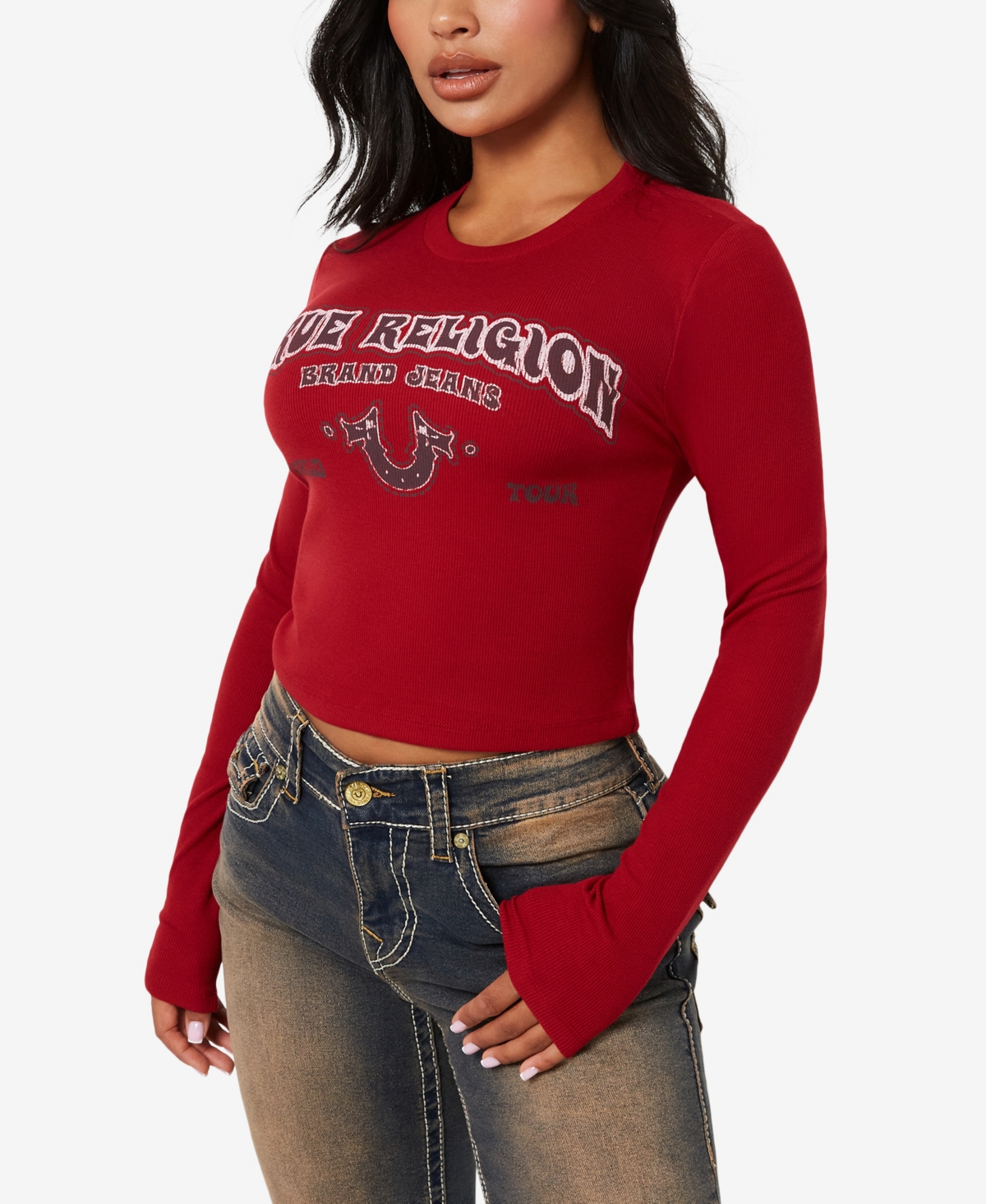 TRUE RELIGION WOMEN'S WESTERN LOGO RIB BABY TEE 