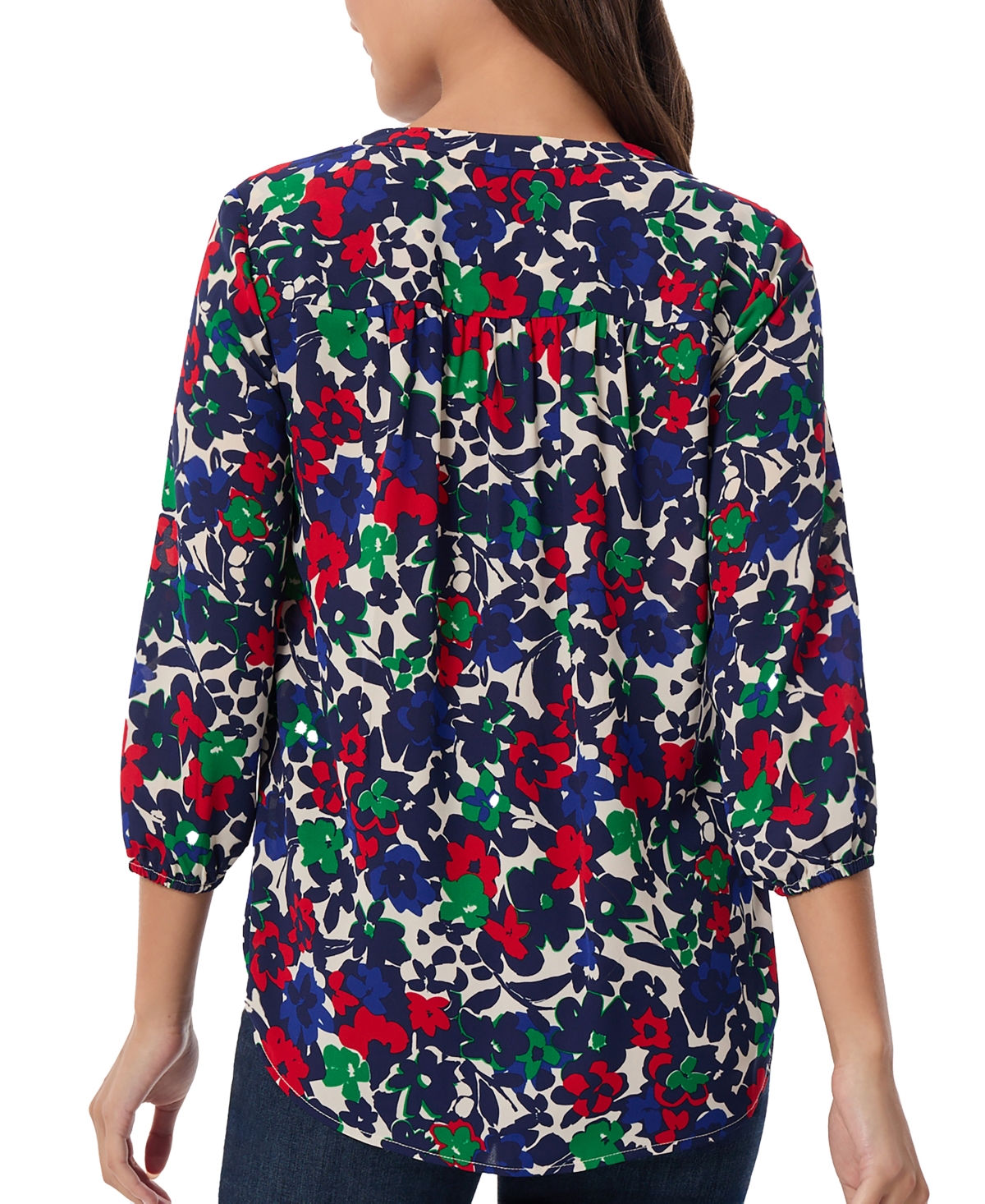 Jones New York Women's Printed V-Neck 3/4-Sleeve Tunic