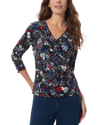 Jones New York - Women's Floral-Print Faux-Wrap Top