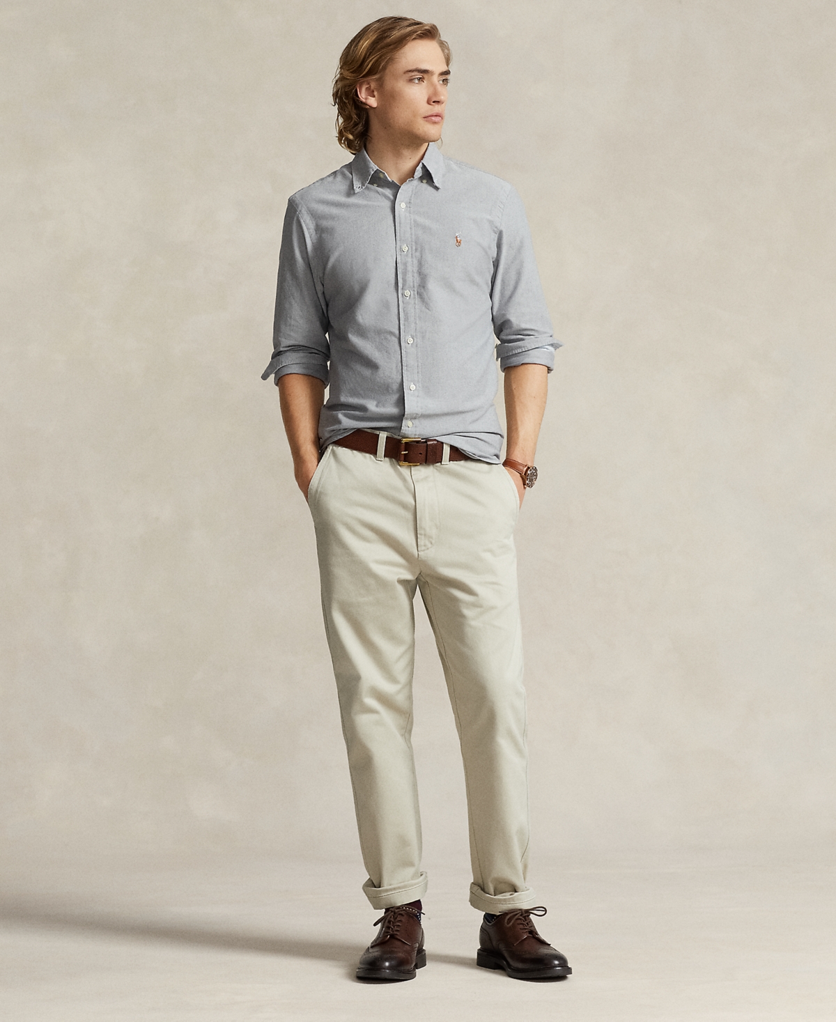 Polo Ralph Lauren Custom-fit Oxford Shirt In Gray