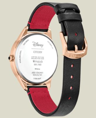 Citizen Disney | Macy's Eco-Drive Women's Soaring High Minnie Mouse Black Leather Strap Watch 36.6mm, Created for Macy's