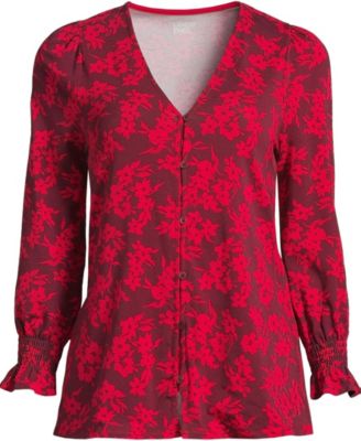 Women's 3/4 Sleeve Lightweight Jersey Button Front Top