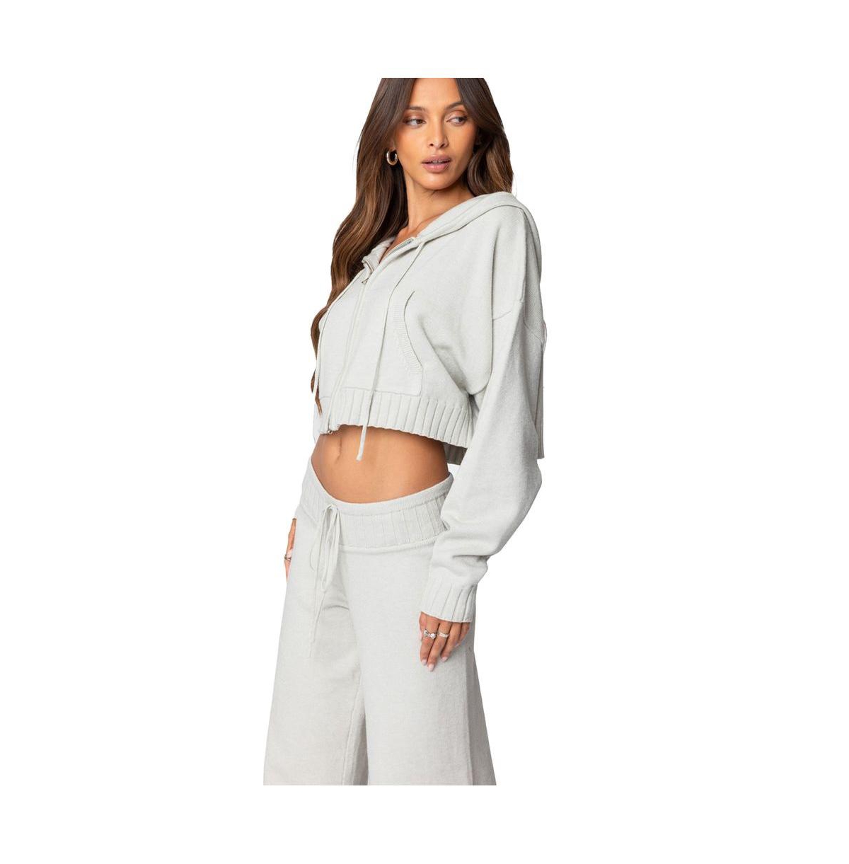 Edikted Women's Russell Knit Hooded Cardigan - Light-gray