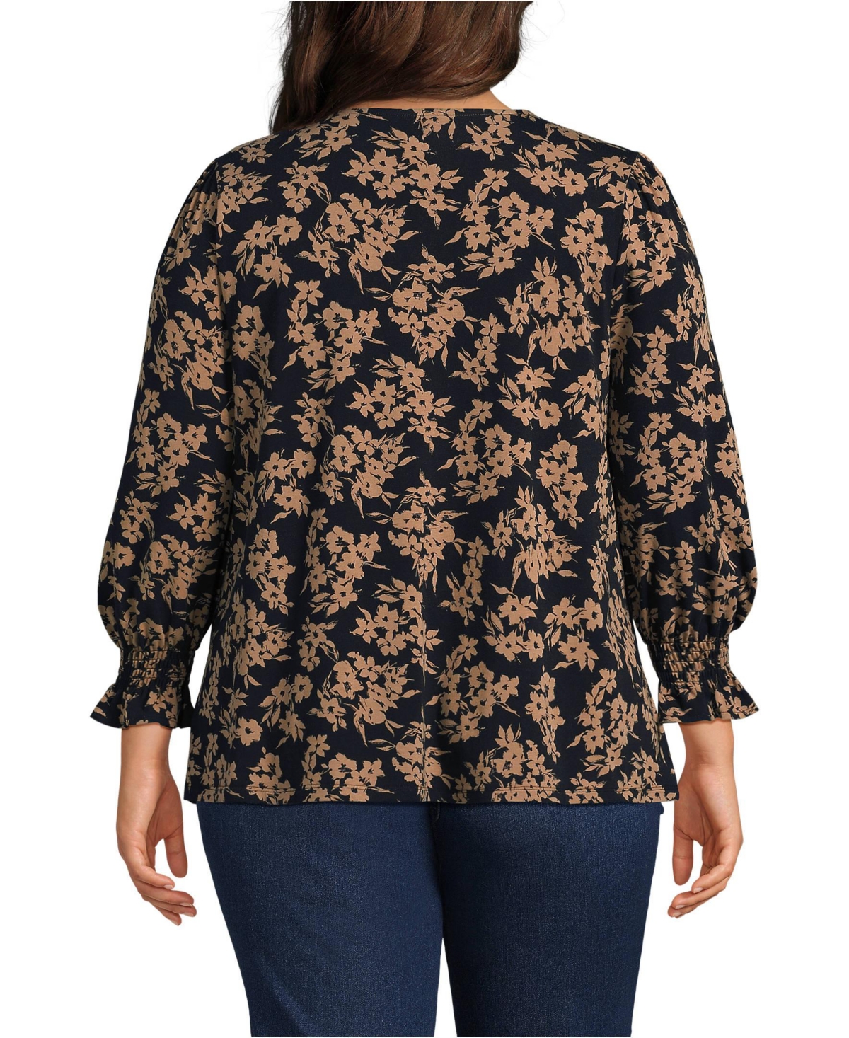 Lands' End Plus Size 3/4 Sleeve Lightweight Jersey Button Front Top