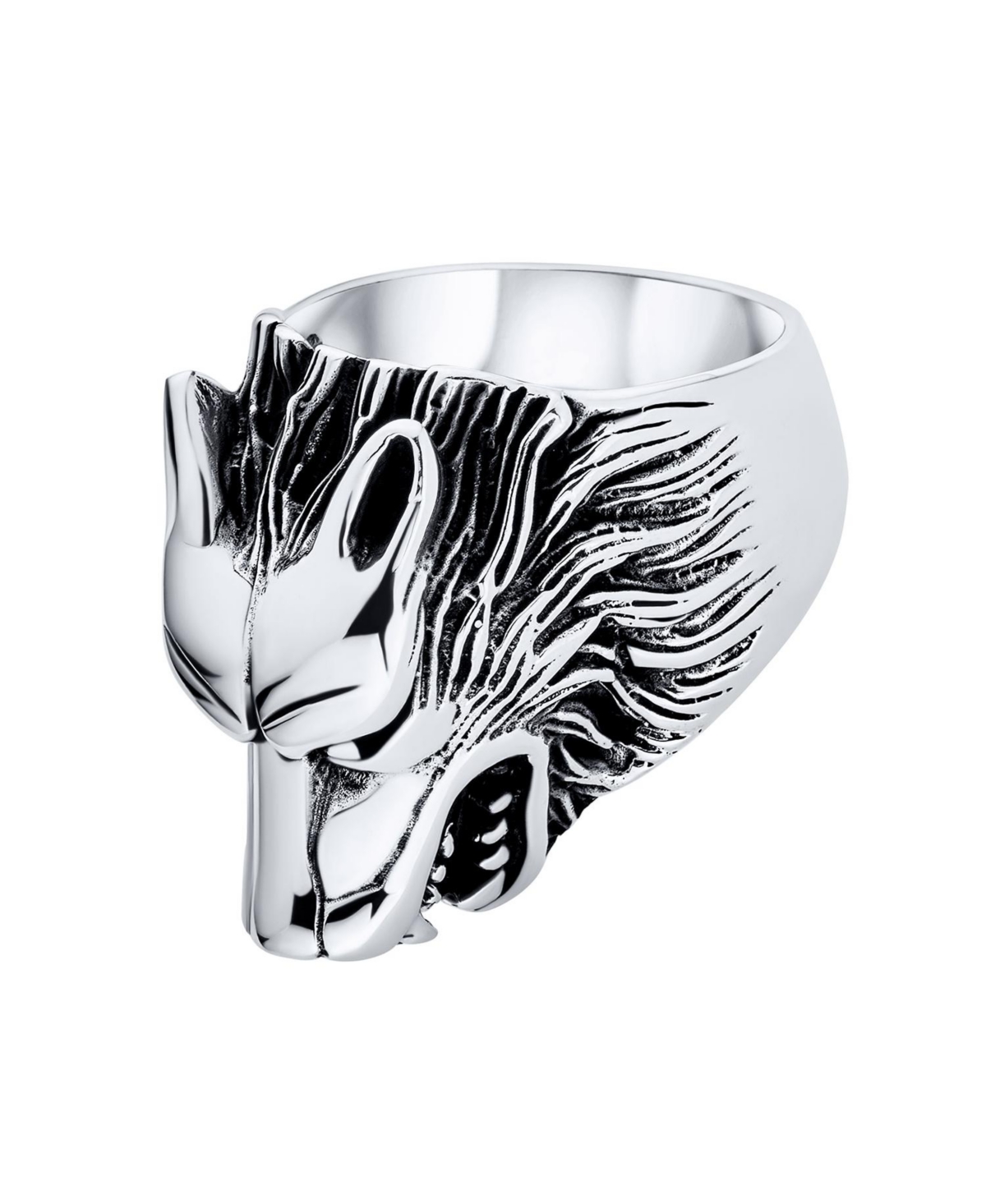 Bling Jewelry Hunter Animal Norse Viking Warrior Signet Fierce Roaring Wolf Head Ring Oxidized .925 Sterling Silver