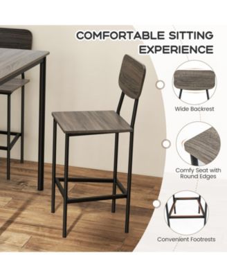 5-Piece Industrial Dining Table Set with Counter Height Table and 4 Bar Stools-Walnut