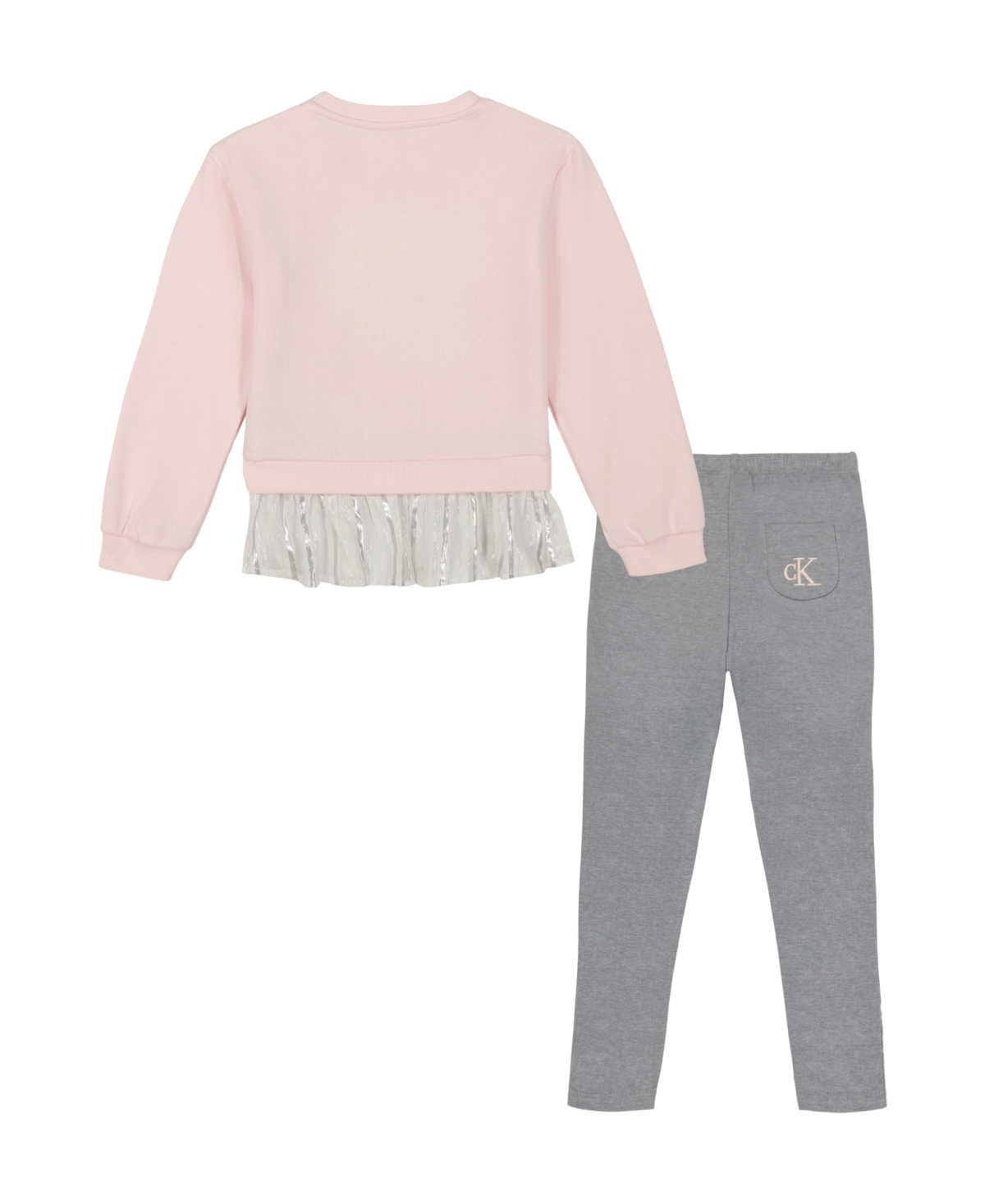 Calvin Klein Toddler and Little Girls Fleece Crew Neck-Shirt Twofer and Jeggings -Gray