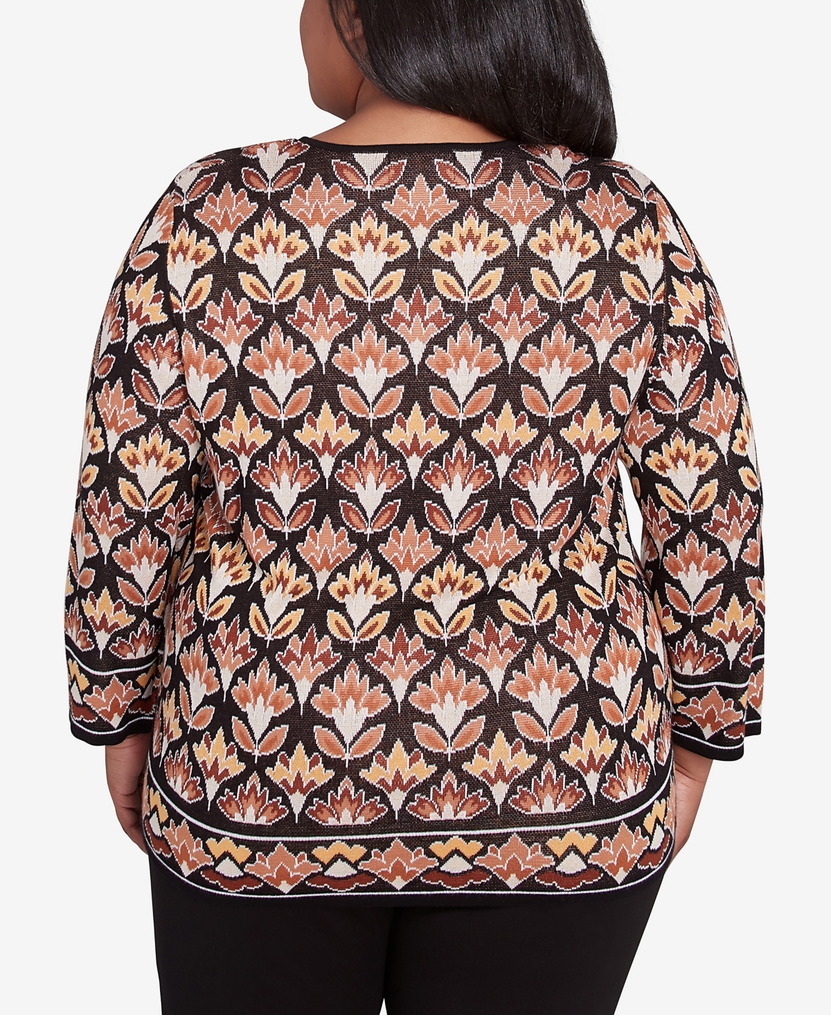 Alfred Dunner Plus Size Rue Rivoli Medallion Beaded Split Neck Sweater In Neutral Multi