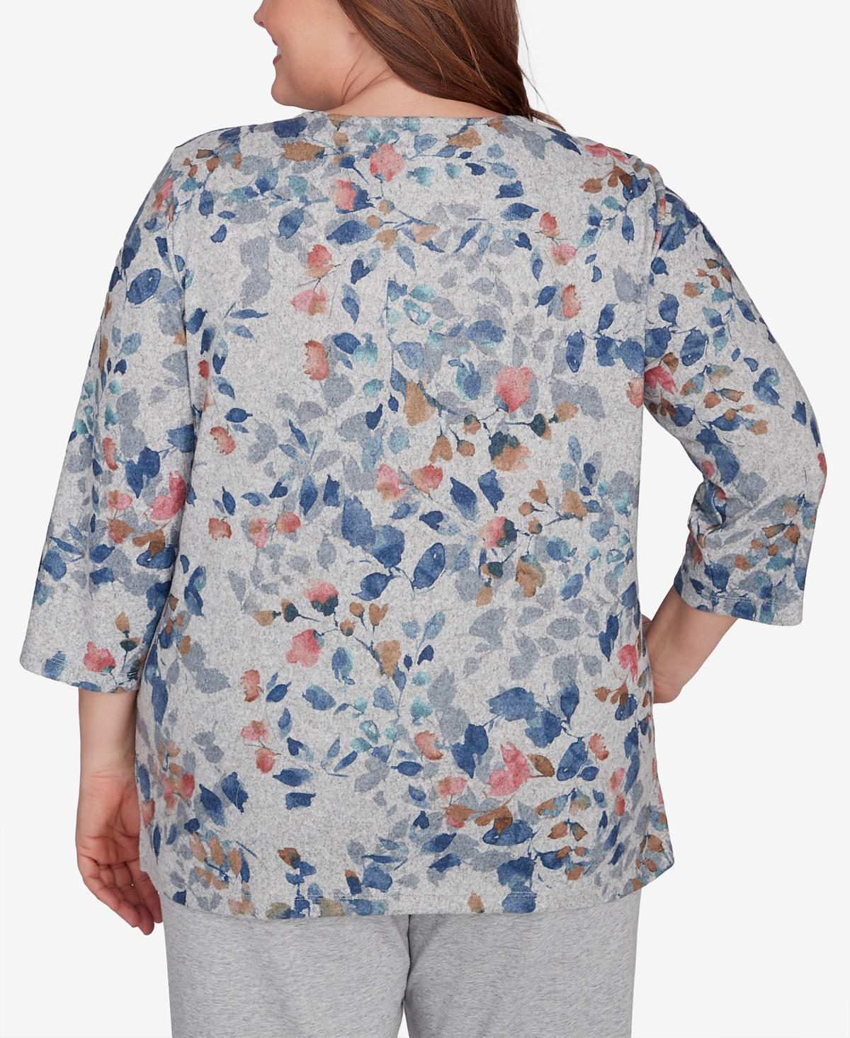 Alfred Dunner Plus Size Casual Fridays Watercolor Leaves V-Neck Top