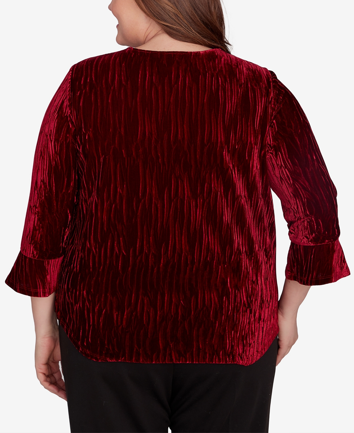 Alfred Dunner Plus Size Runway Ready Crushed Velvet Beaded Split Neck Top