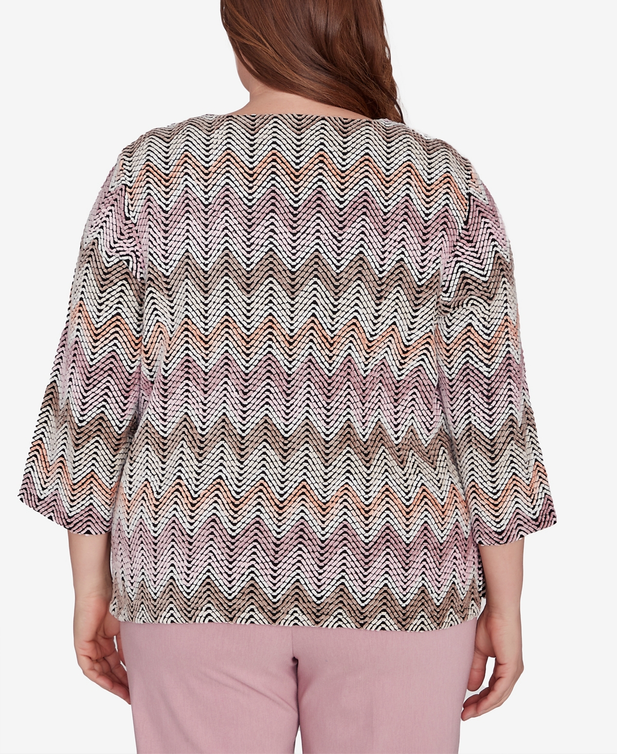 Alfred Dunner Plus Size Telluride Chenille Zig Zag Print Top In Neutral Multi