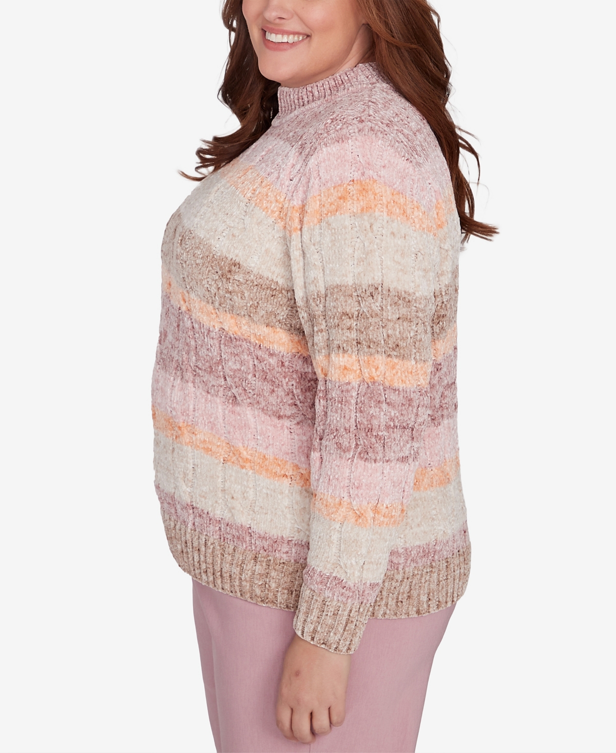 Alfred Dunner Plus Size Telluride Chenille Spray Dyed Stripe Sweater In Neutral Multi