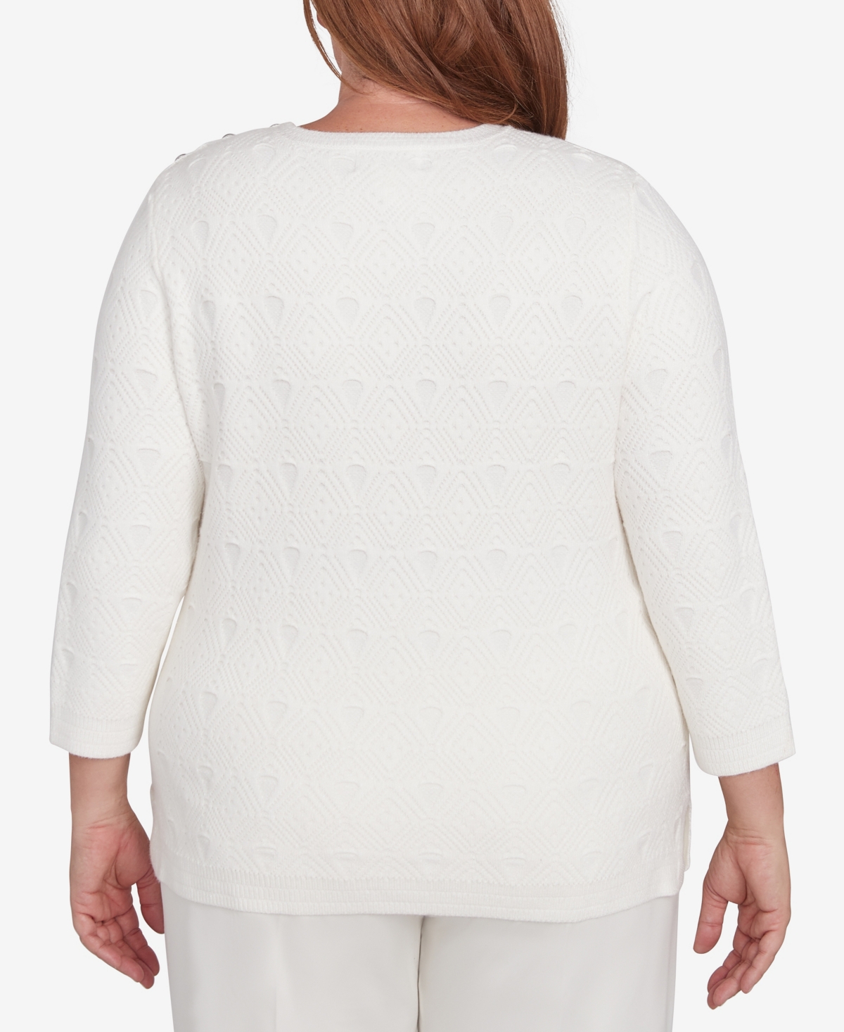 Alfred Dunner Plus Size Copenhagen Textured Cable Button Shoulder Sweater