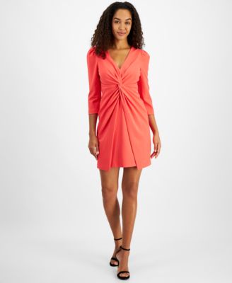 Women's Puffed-Shoulder Twist-Front Dress