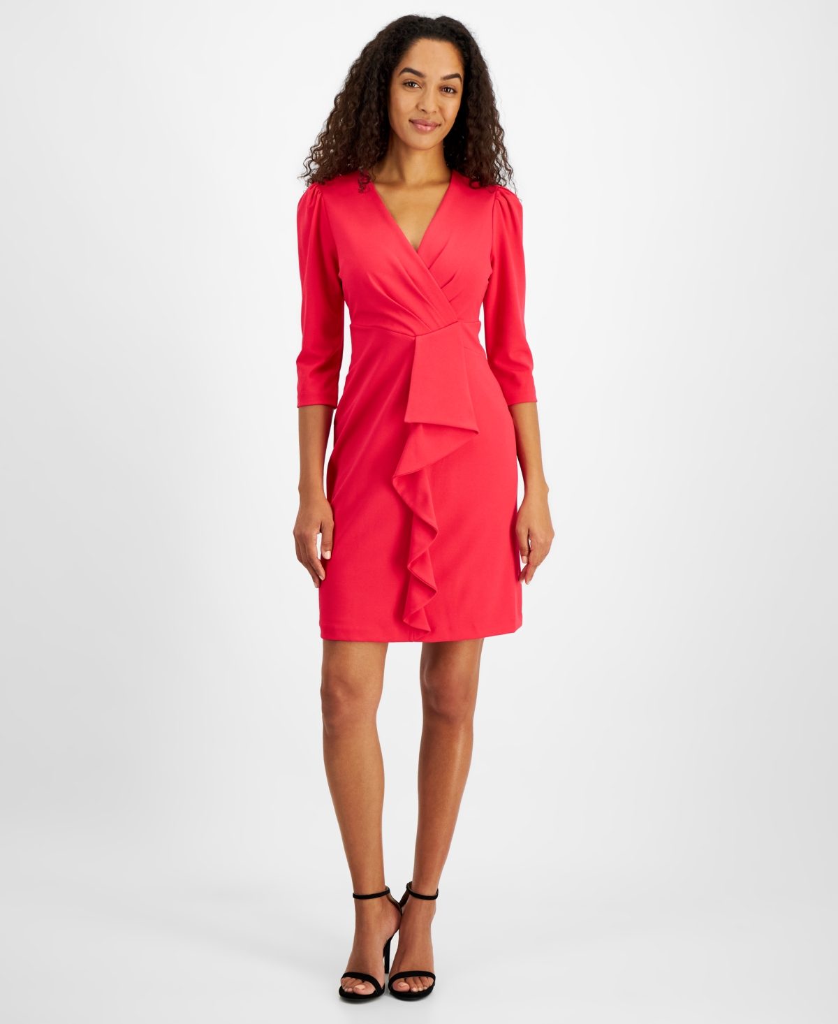 julia jordan Women's Pleated Ruffled-Front Sheath Dress