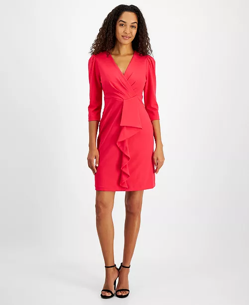 women's pleated ruffled-front sheath dress