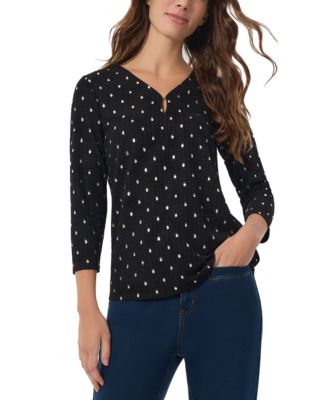 Jones New York - Women's Foil-Dot Waffle V-Neck Top