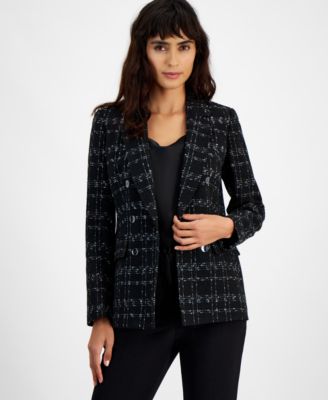 Bar III - Women's Metallic Plaid One-Button Blazer, Created for Macy's