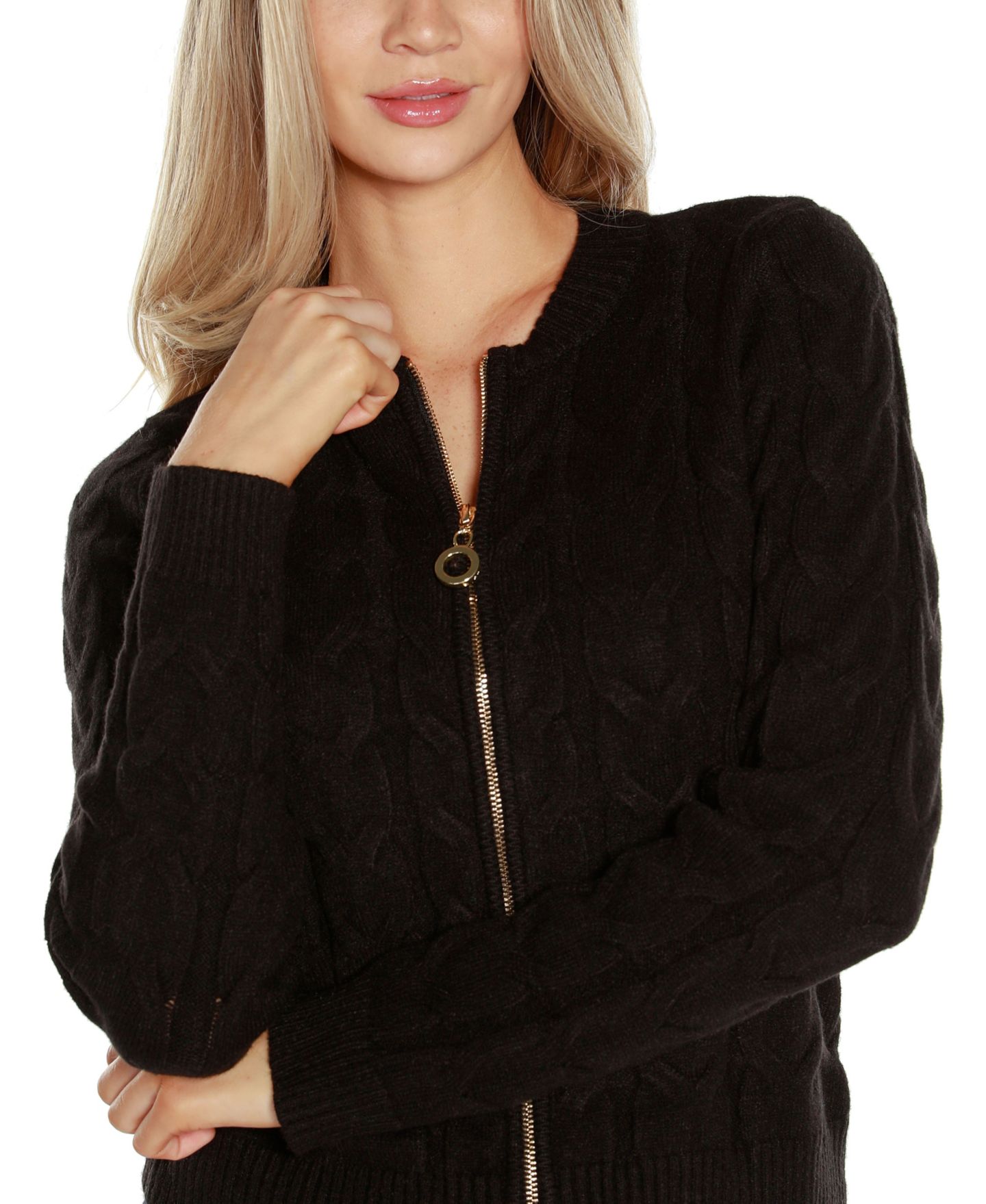 Женский свитер Belldini Black Label Zip Cable, цвет: Чёрный / Золотой — фото 4