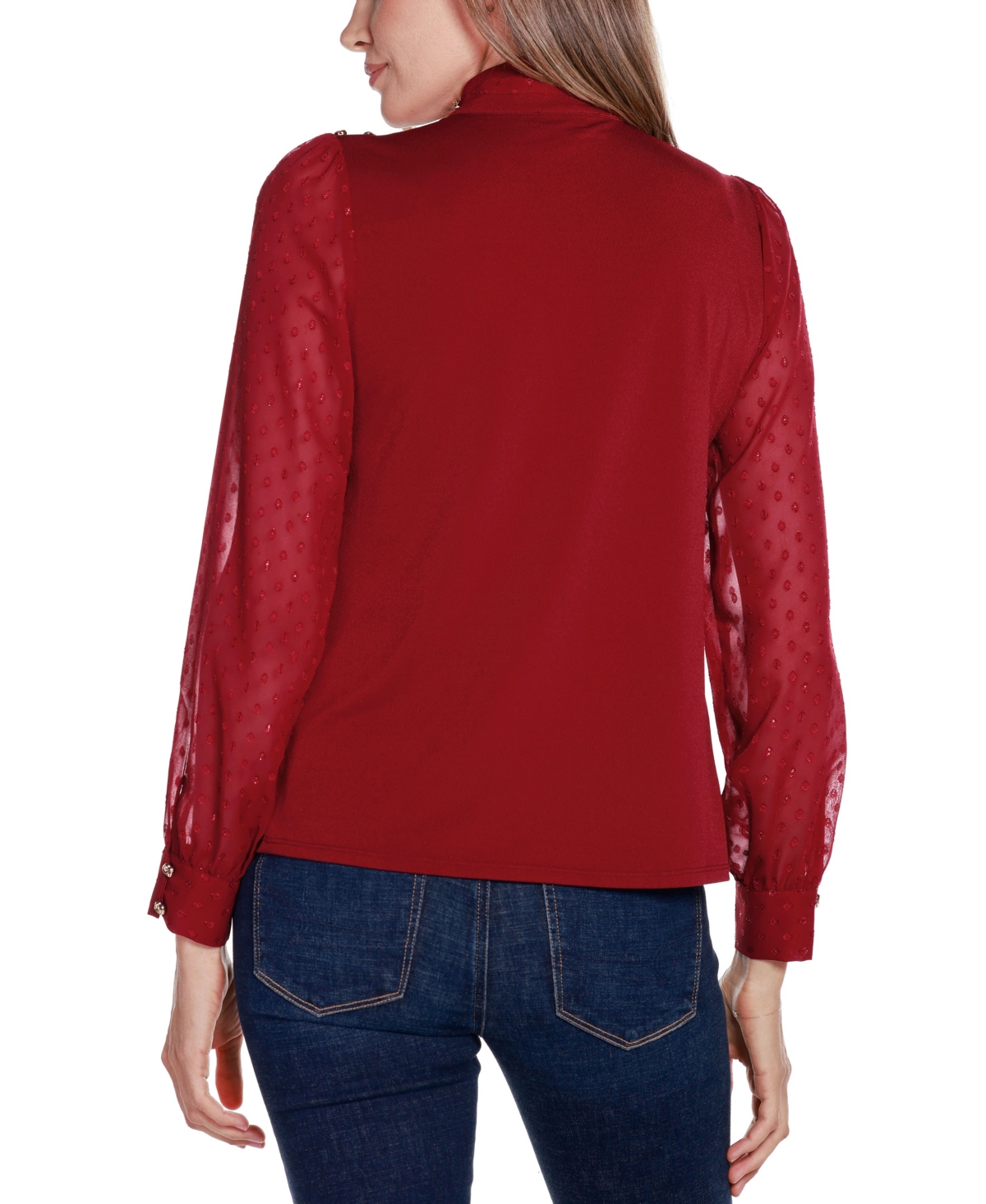 Belldini Women's Black Label Clip-Dot Chiffon Sleeve Knit Blouse -Gold