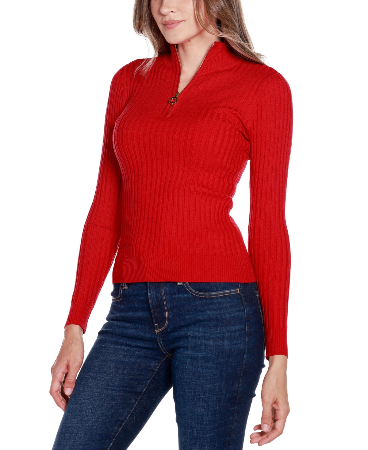 Belldini Black Label Ribbed Mock Neck Half-zip Sweater In  Red