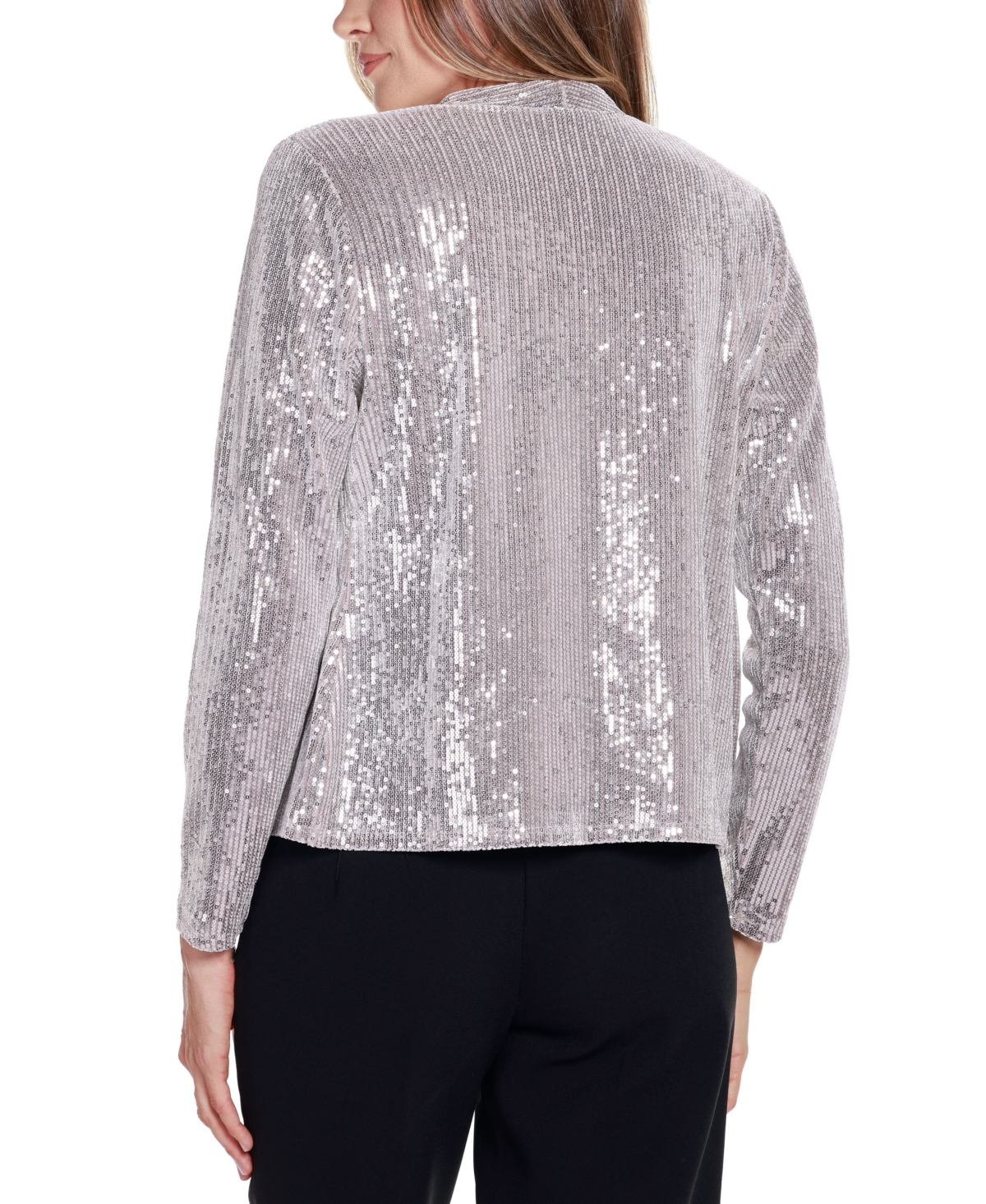 Belldini Women's Black Label Stretch Velvet Sequin Knit Cardigan Top