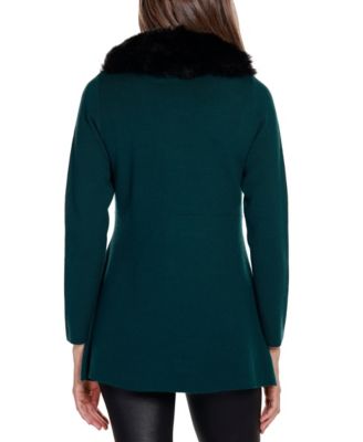 Women's Black Label Faux Fur Collar Cardigan Sweater