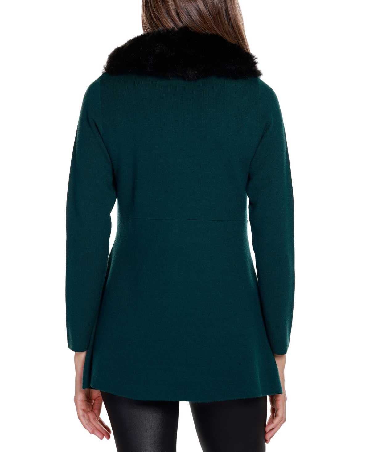 Belldini Women's Black Label Faux Fur Collar Cardigan Sweater -/ Black