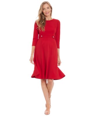 London Times - Petite 3/4-Sleeve Fit- & Flare Dress