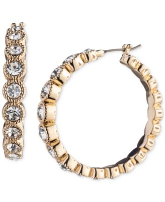 Lauren Ralph Lauren - Gold-Tone Medium Cubic Zirconia Tennis Hoop Earrings, 1.12"
