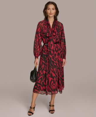 donna karan new york women's dot-print tie-neck a-line dress Printed Color:Lt Blue