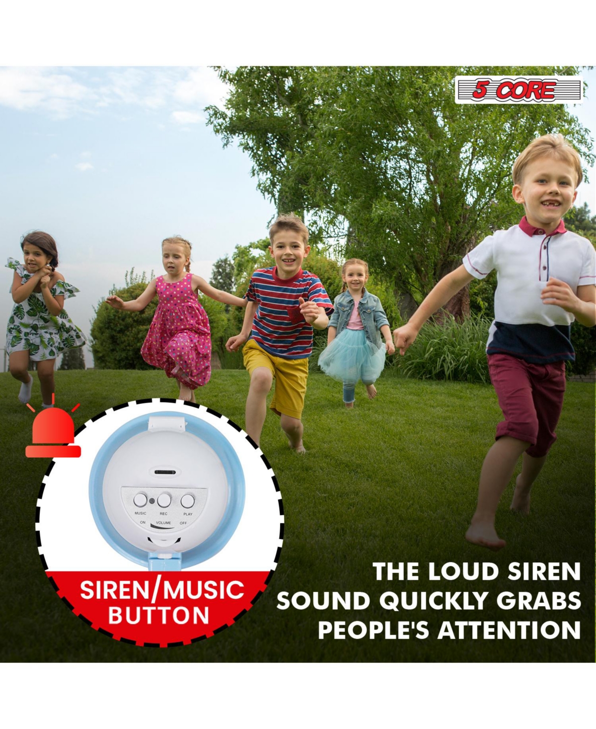5 Core Megaphone Bullhorn Speaker 15W Mini Battery Power Bull horn w Siren Range -- Sky blue