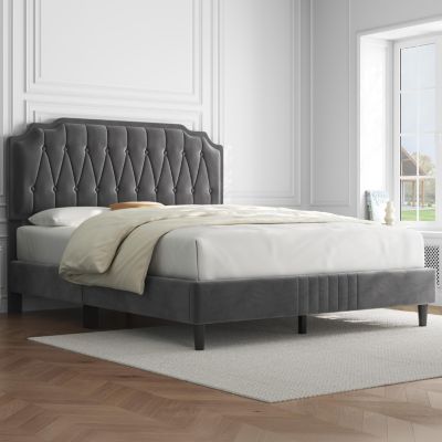 Upholstered Bed Frame with Wooden Slat Support