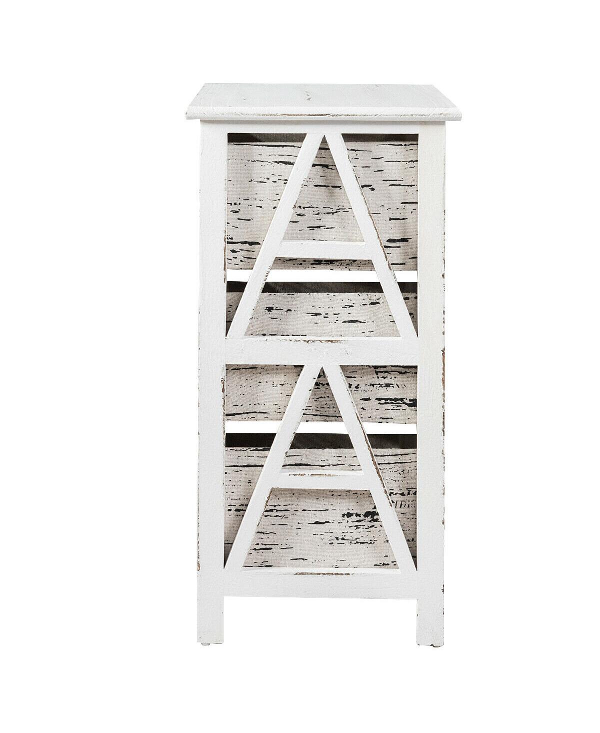 Gymax Chest w/3 Fabric Drawers Vintage Wood Frame End Table Side Sofa Table Nightstand