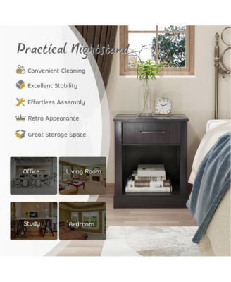 Nightstand with Drawer and Shelf Rustic Wooden Bedside Table Bedroom Brown