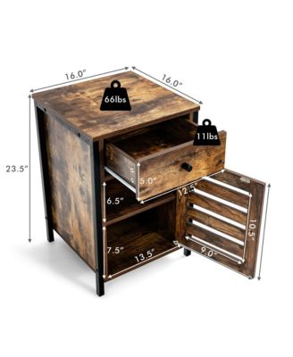 Nightstand with Drawer Cabinet Adjustable Shelf Industrial Side Table Rustic