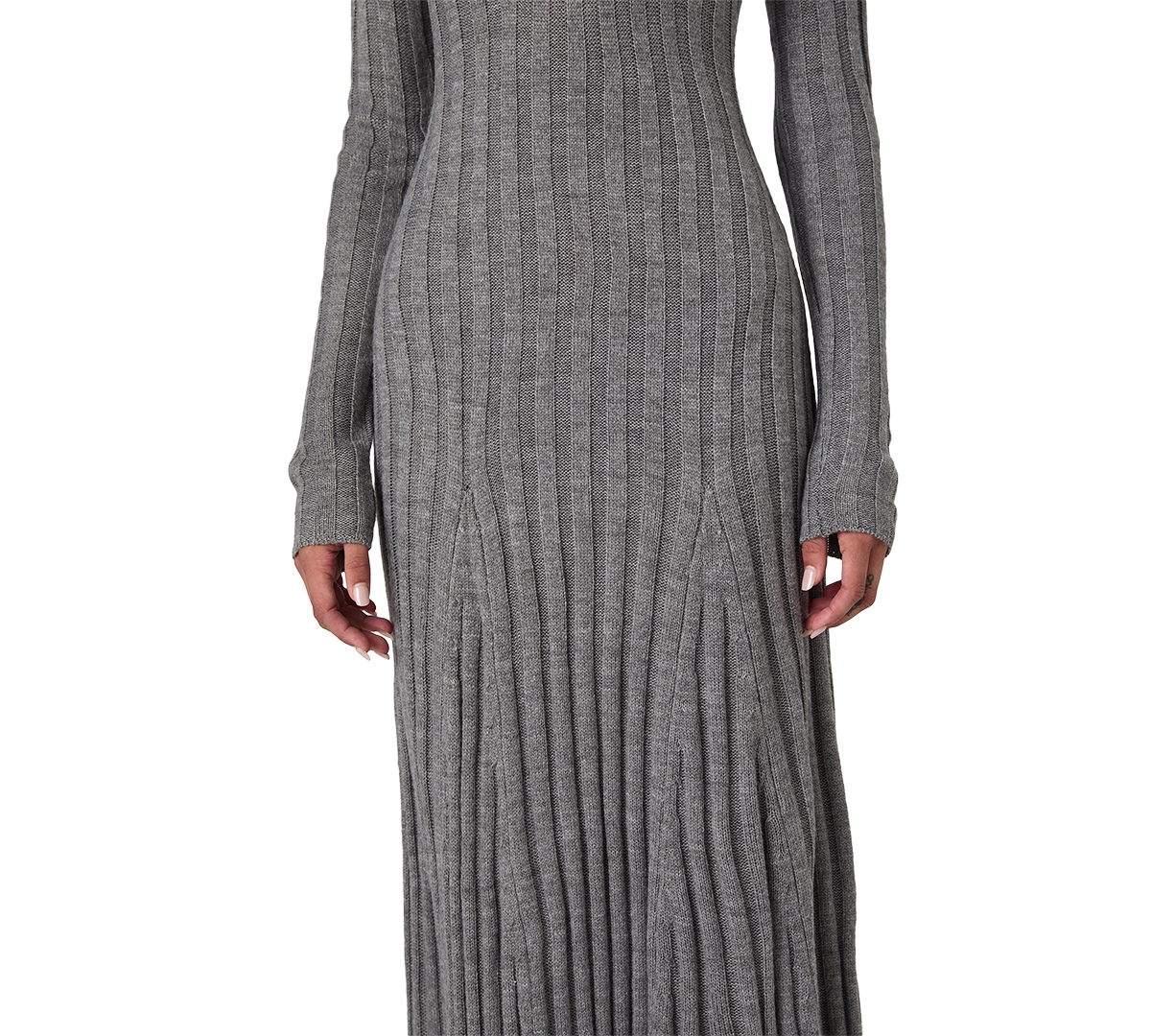 French Connection Long Sleeve Rib Maxi Sweater Dress In Mid Grey Melange