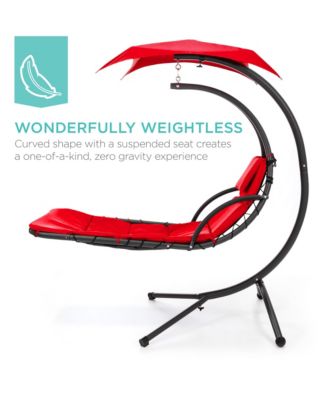 Hanging Curved Chaise Lounge Chair Swing for Backyard, Patio w/ Pillow, Shade, Stand