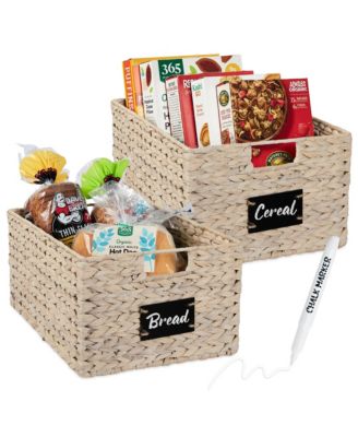 Set of 2 16in Woven Water Hyacinth Pantry Baskets w/ Chalkboard Label, Chalk Marker