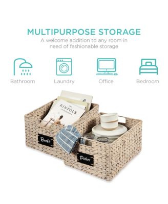 Set of 2 16in Woven Water Hyacinth Pantry Baskets w/ Chalkboard Label, Chalk Marker