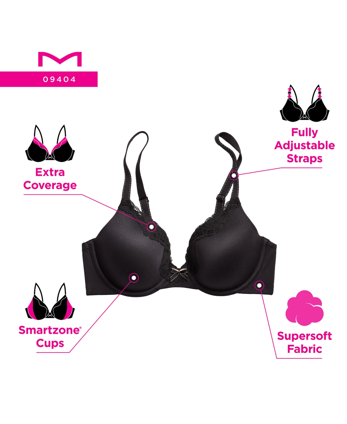 MAIDENFORM COMFORT DEVOTION EXTRA COVERAGE LACE SHAPING UNDERWIRE BRA 9404 
